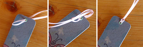 adding ribbon to hand made bookmark