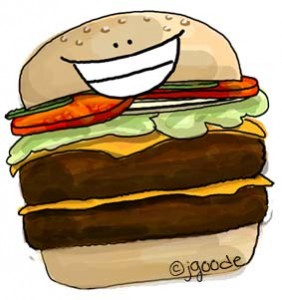 Happy double cheese burger by Jen Goode