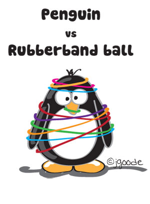 Penguin vs the Rubberband Ball by Jen Goode