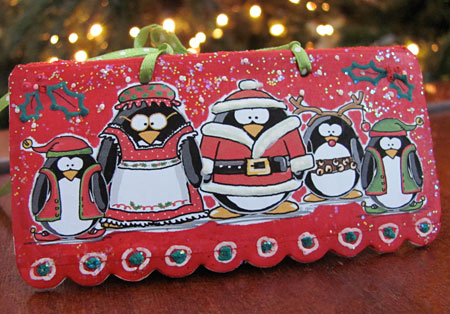 Happy Holiday Christmas Penguins by Jen Goode