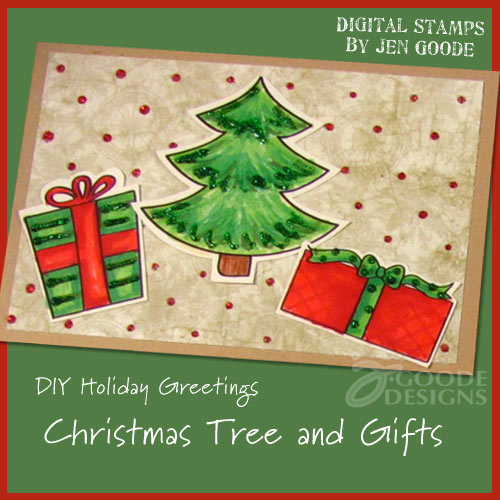 Handmade Christmas Tree and Gifts card by Jen Goode