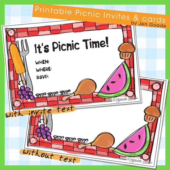 printable picnic invitation and card by Jen Goode